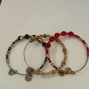 Alex and Ani Black, Gold and Red Beaded Bracelets